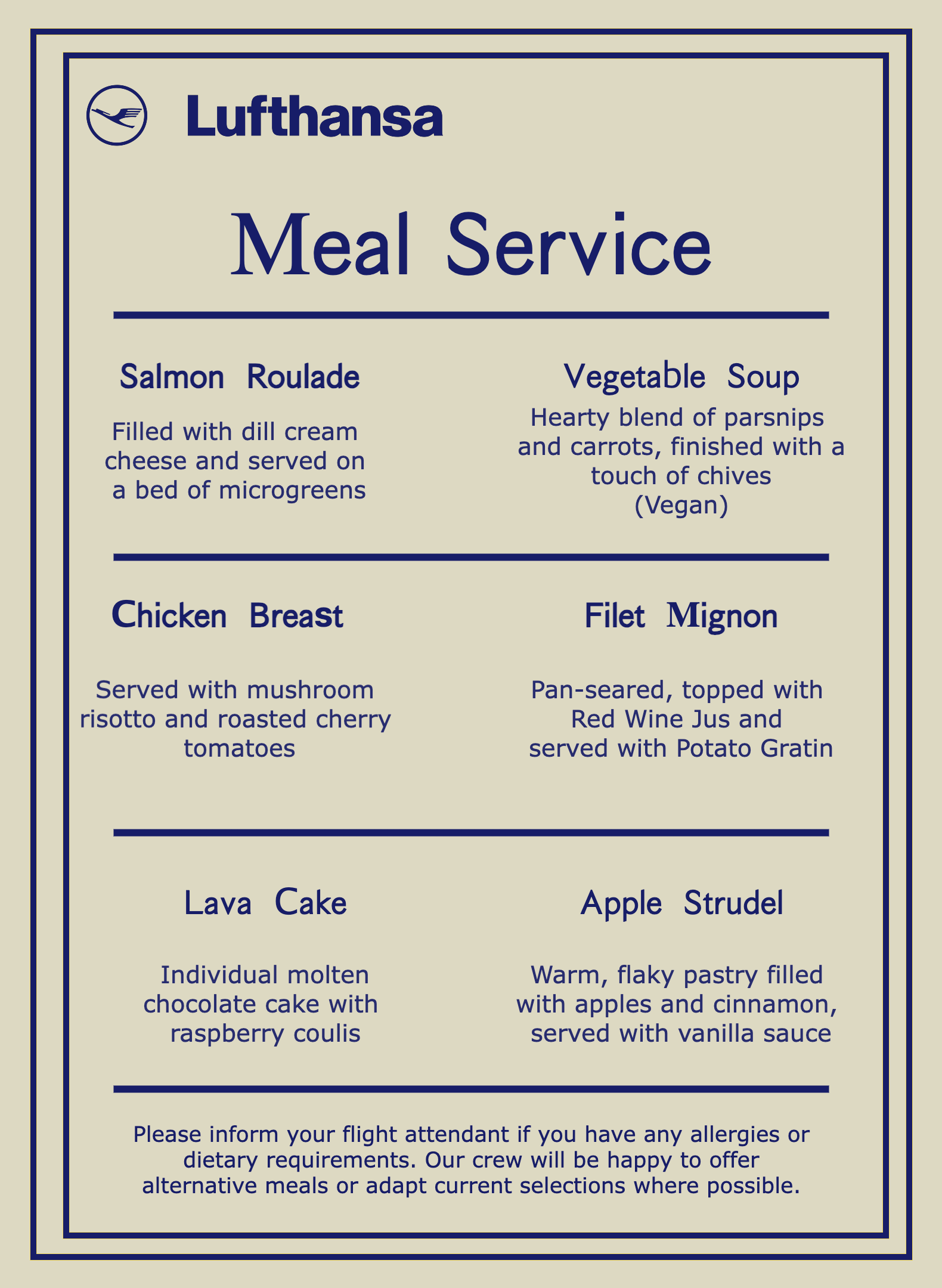 Business Class Menu